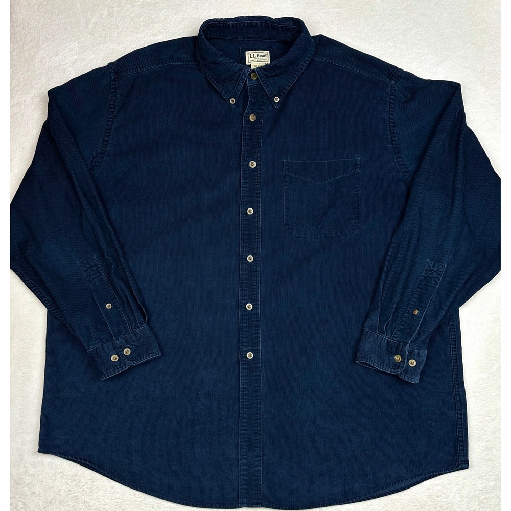LL Bean Mens XL Navy Blue Corduroy Long Sleeve Button Down Shirt Regular Fit‎